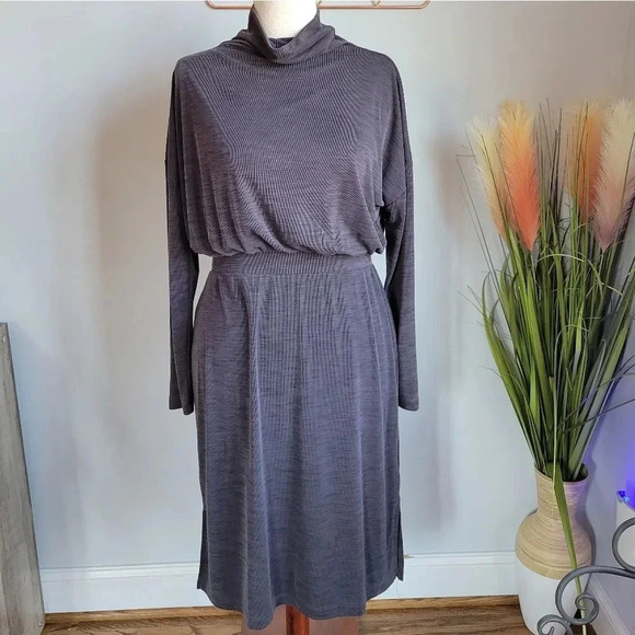Rachel Zoe, Grey Turtleneck Blouson Long Sleeve Jersey Midi Dress, Size Large - Picture 9 of 9